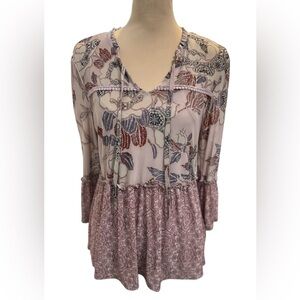 Knox Rose Women’s Blouse Medium Floral Purple  Tunic Top Lined Stretch Bohemian